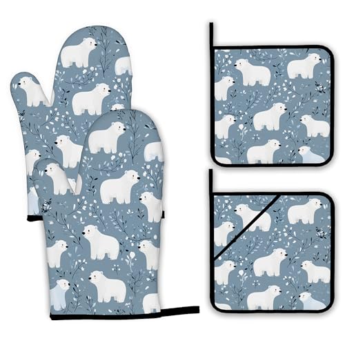 Cute Polar Bear Oven Mitts and Pot Holders (4 Count)