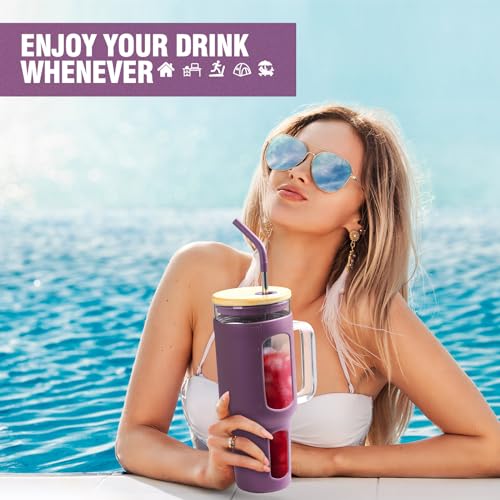Glass Tumbler with Lid and Straw (Dark Purple / 46 Ounces)
