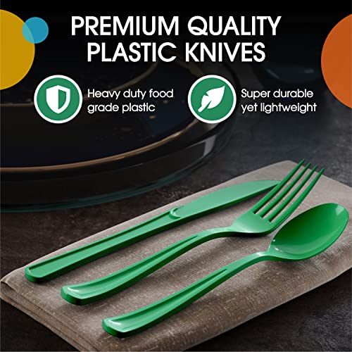 Emerald Green Plastic Knives 200 Pcs Green Knives Disposable Utensils Heavy Duty Plastic Cutlery Set Disposable Cutlery Sets Flatware Sets Silverware Set Party Supplies & Party Tableware (Emerald Green / Knives)