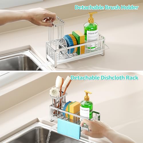 Sponge Holder for Kitchen Sink (Silver / with Dishcloth Holder)