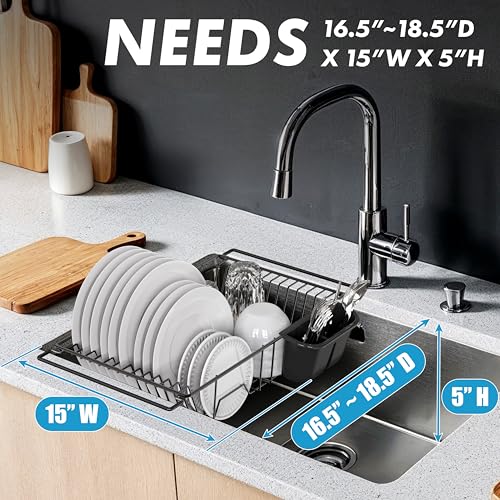 Large Stainless Over Sink Counter Dish Drainer Rack (Large / Black)