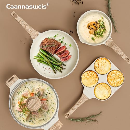 Pots and Pans Set (Cream White / 20 Piece Egg Pan Set)