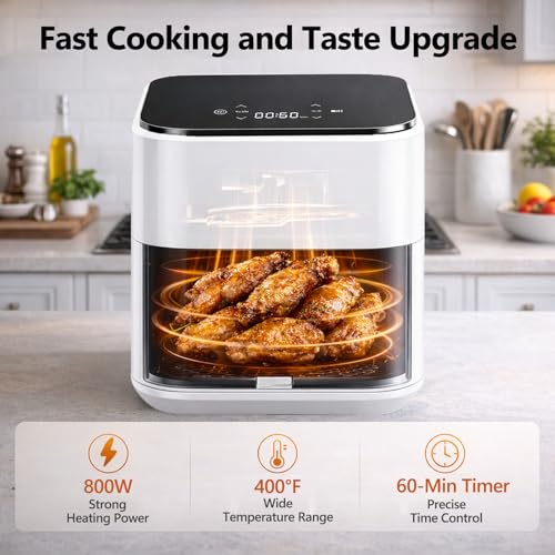 8-in-1 Air Fryer 3 Qt, Digital Preset Airfryer with Overheat Protection and Auto Shut-Off, Nonstick and Dishwasher-Safe Basket for Fries, Bake, 60-Min Timer, Max 400°F, 800W, White (White-3 Qt / 3.17 Qt)