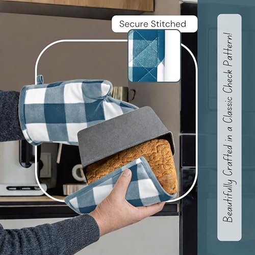 Buffalo Plaid Check Oven Mitts and Pot Holders Set of 4 (Buffalo, Teal Green)