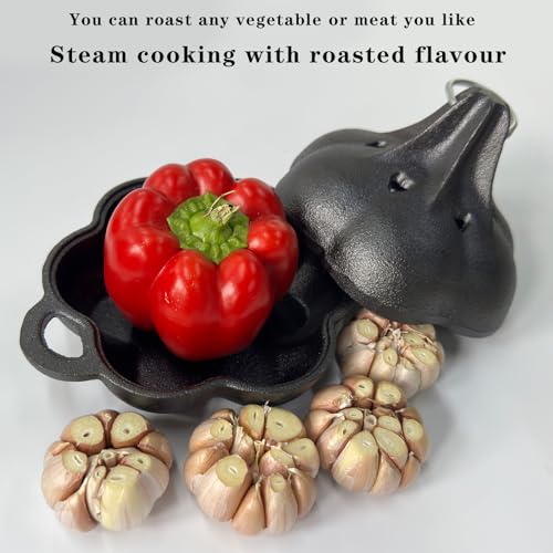 Pre Seasoned Cast Iron Smoker & Garlic Roaster with Airflow Lid (A-Black)