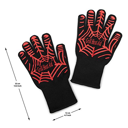 Grill Gloves Heat Proof for Men Grilling BBQ Heat Resistant Gloves (Black & Red / Mid Cuff - Medium Palm)