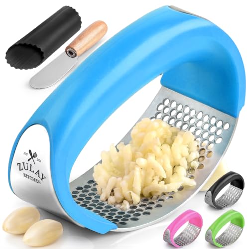 Stainless Steel Garlic Press Rocker Set (Blue)