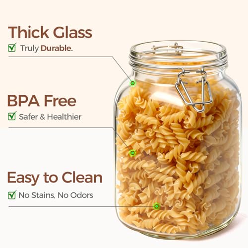 Square Glass Jars with Airtight Lids 51 oz 3 Pack Wide Mouth (51 fl oz x 3)