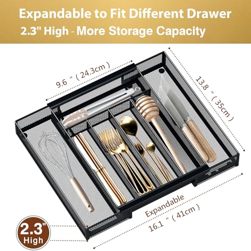 expandable silverware tray (Black / Expandable 9.6"~16.1" x 13.8")