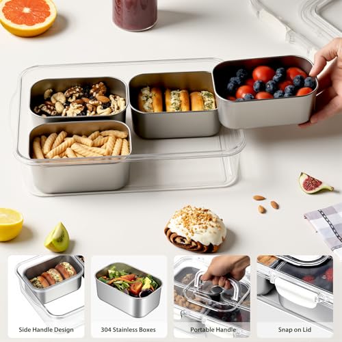 Snackle Box Container (4 Compartment (13.38"L x 9.25"W x 3.54"H))