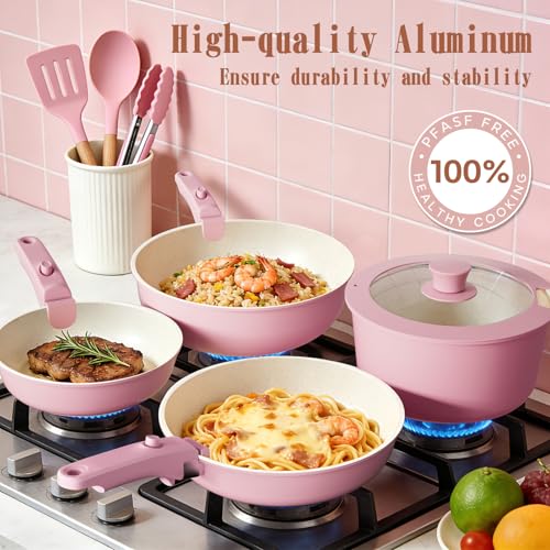 Pots and Pans Set Non Stick (Pink)