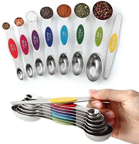 Stainless Steel 8 Magnetic Measuring Spoons (Multicolor / 2-Pack)