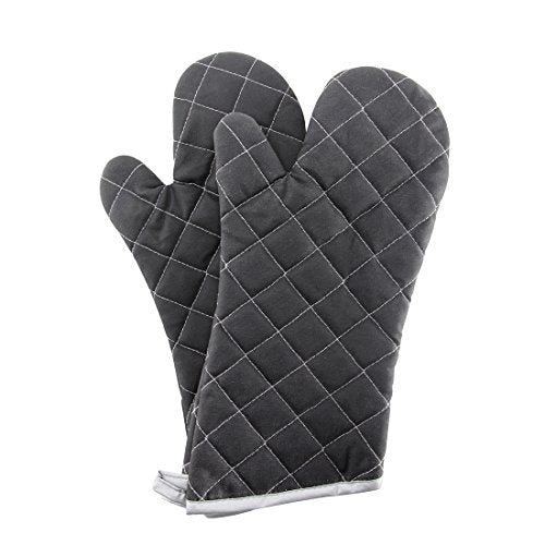 Black 15" 425°F Terry Oven Mitts Quilted Heat Resistant (Black / 13 inch)