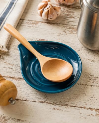 Spoon Rest Ceramic Spoon Holder for Stove Top (1.Blue)