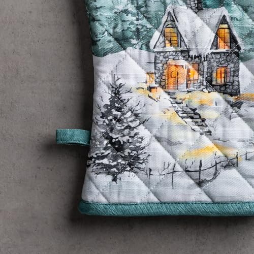 100% Cotton Oven Mitt & Pot Holder Set (126 - Neige De Noel / 7.5" x 13" & 8" x 8" (Oven Mitt & Pot Holder))