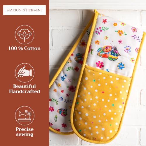 Double Oven Mitts 100% Cotton Double Oven Glove (034 - Happy Florals - Sweety / 7" x 35" (Double Oven Mitt))