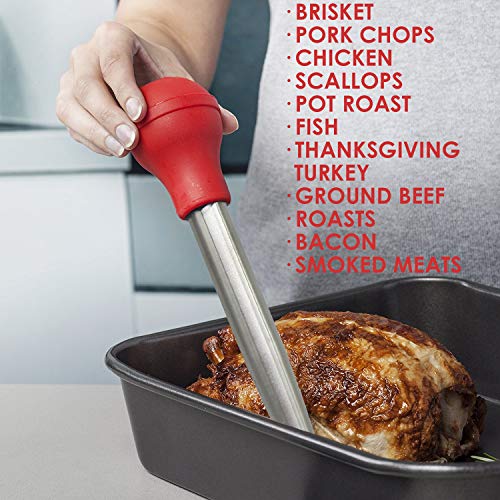Stainless Steel Turkey Baster & Barbecue Basting Brush With 2 Flavor Injector Needles