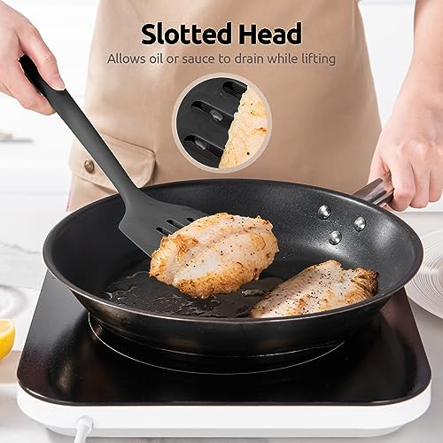 Silicone Turner Slotted Spatula (Black / 13.6")
