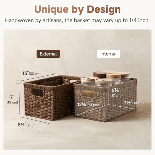 Rectangular Wicker Storage Baskets for Organizing (Dark Brown (Paper Rope) / 2x 13"L x 8¼"W x 7"H)