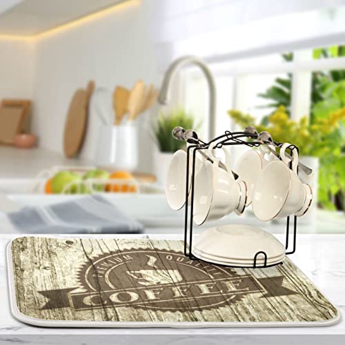 Super Absorbent Dish Drying Mat (Retro Coffee Old Beans Vintage Wood / 18" x 24")