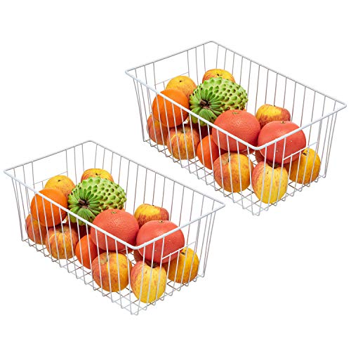 16Lx12Wx6H inch Wider Freezer Organizer Baskets Container (16in x 12in x 6in(6Packs) / White, 6Packs)