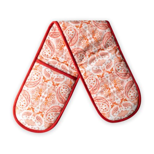 Double Oven Mitts 100% Cotton Double Oven Glove (055 - Orient / 7" x 35" (Double Oven Mitt))