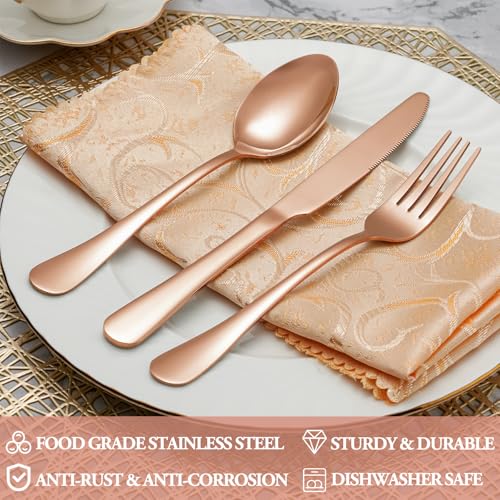 20 Pcs Rose Gold Silverware Set Service for 4 (Rose Gold)