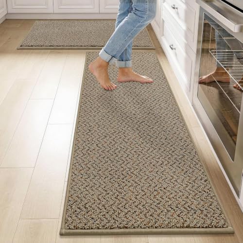 Kitchen Rugs Set of 2 Non (Taupe / 17“x30”+17“x48”)