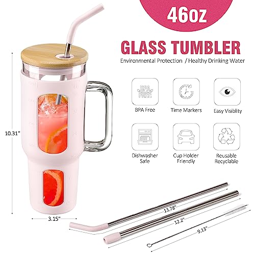 Glass Tumbler with Lid and Straw (CottonPink / 46 Ounces)