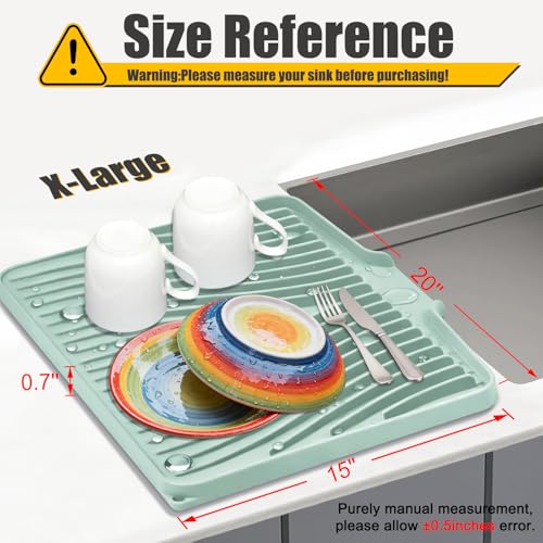 Silicone Dish Drying Mat for Kitchen Counter (Mint-1pc / 20" x 15")