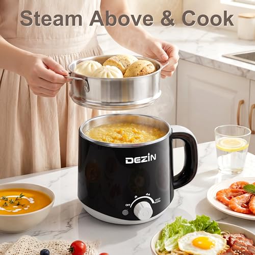 Hot Pot Electric with Steamer (1.7 Quarts / Glossy Black)