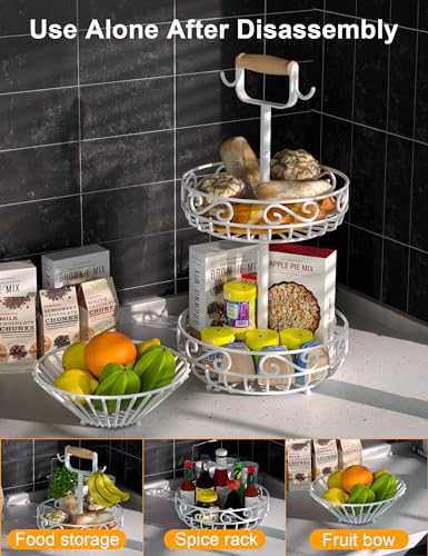 2 Tier 𝐅𝐫𝐮𝐢𝐭 𝐁𝐚𝐬𝐤𝐞𝐭 and Fruit Bowl (White)