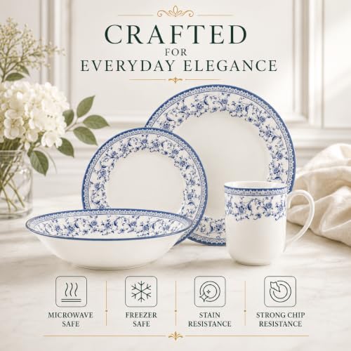 24 Piece Porcelain Dinnerware Set for 6 (Aster Blue / 24)