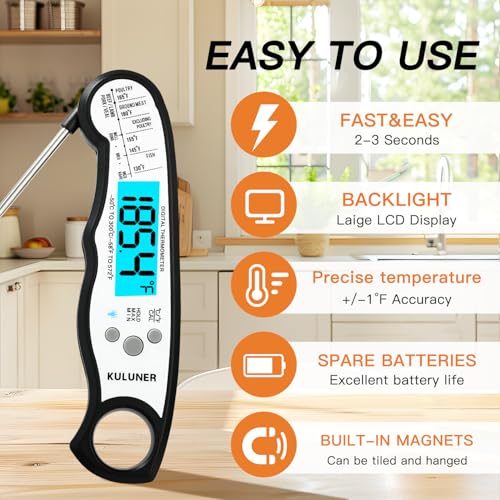 Digital Instant Read Meat Thermometer for Cooking (White)