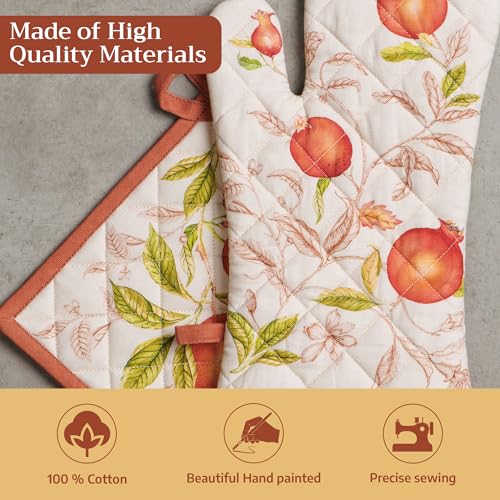 100% Cotton Oven Mitt & Pot Holder Set (128 - Vintage Harvest / 7.5" x 13" & 8" x 8" (Oven Mitt & Pot Holder))