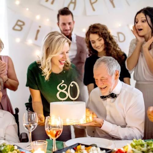 Gold 80th Birthday Cake Topper Rhinestones Cake Decorations for 80th Birthday Party (80th- Gold)