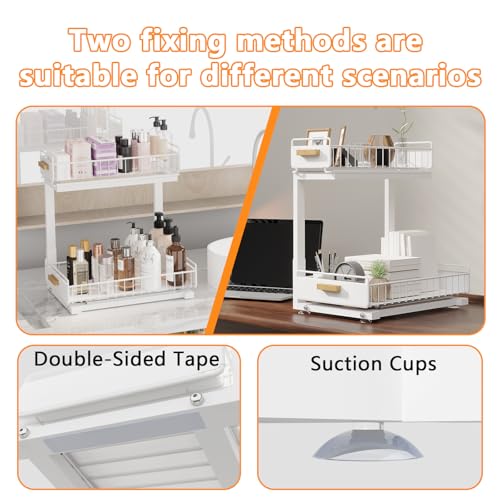 2 Pack Under Sink Organizer with Ball Bearing Sliding Drawer (2 Pack Double Layer / White)