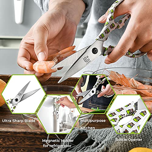 Kitchen Scissors Heavy Duty Kitchen Shears with Magnetic Holder Made with Japanese Steel 4034 (White/Tiger)