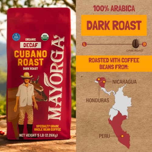 Decaf Dark Roast 5lb Bag Cafe Swiss Water Decaffeinated Cubano Roast 100% Arabica Whole Coffee Beans (80 Ounce (Pack of 1))