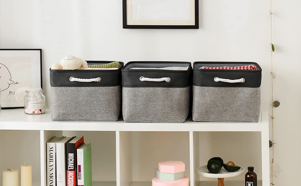 Organization and Storage Basket for Organizing (Black&Grey / 3PCS/X Large -17.7Lx13.8Wx9.8H)