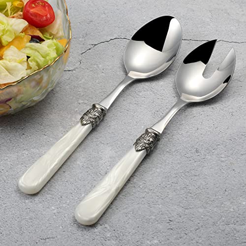 2 piece Salad Servers Stainless Steel Salad Serving Set Salad Fork and Spoon (White)