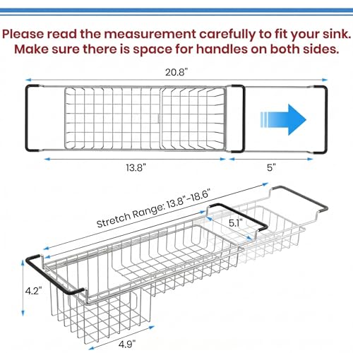Over The Kitchen Sink Caddy Sponge Holder Organizer Drying Rack Expandable for Sponge Brush Soap 13.8" to 20.8" (Standard-1)
