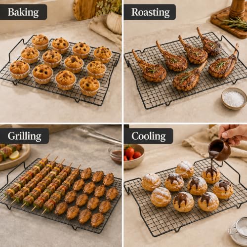 4 Pack Heavy Duty Wire Cooking Rack Baking Racks with Handle 14.1" x 10.7" (Black)