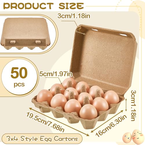 50 Pcs Egg Cartons Bulk 3x4 Style Egg Storage Containers Holder for Fresh Duck Quail Storage Kitchen Family Farmhouse (3x4 / Natural Color)