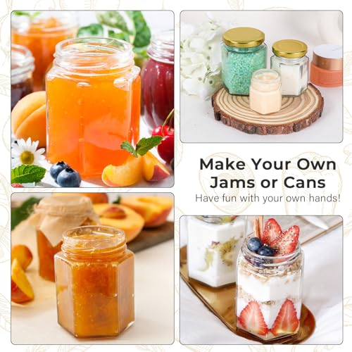 20 Pack 9 oz Clear Hexagon Glass Jars with Gold Lids (9 oz Glass Jars with Gold Lids - 20 Pack)