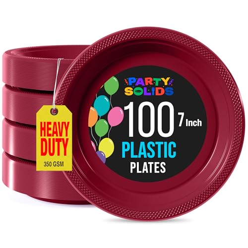 Sturdy Burgundy Plastic Plates 7" Cake Plates 100 Pcs (7 inch / Burgundy)