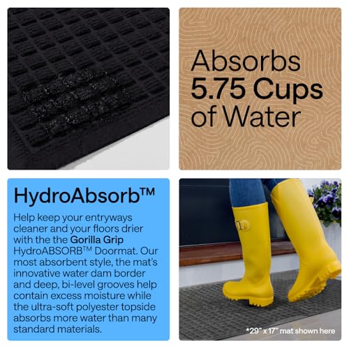 HydroABSORB Door Mat for Indoor Outdoor Use (Black / 35" X 23")