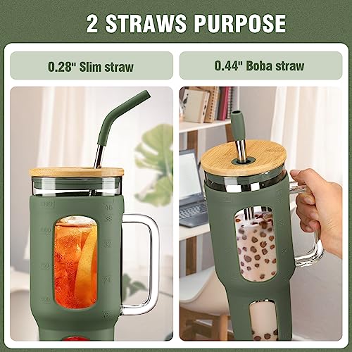 Glass Tumbler with Lid and Straw (Olive / 46 Ounces)