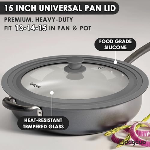 13-14-15 in Universal Pan Lid, Extra Large Silicone Pot Lid for Pots, Pans & Skillets, Replacement Frying Pan Lid with Heat Resistant Silicone Knob, Dishwasher Safe, Grey (Grey / 13''-14''-15'')