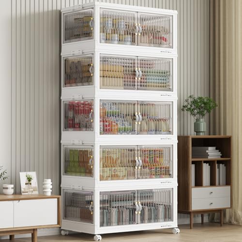 600Qt Stackable Storage Bins with 5 Lids (White / 120Qt-5Pack)